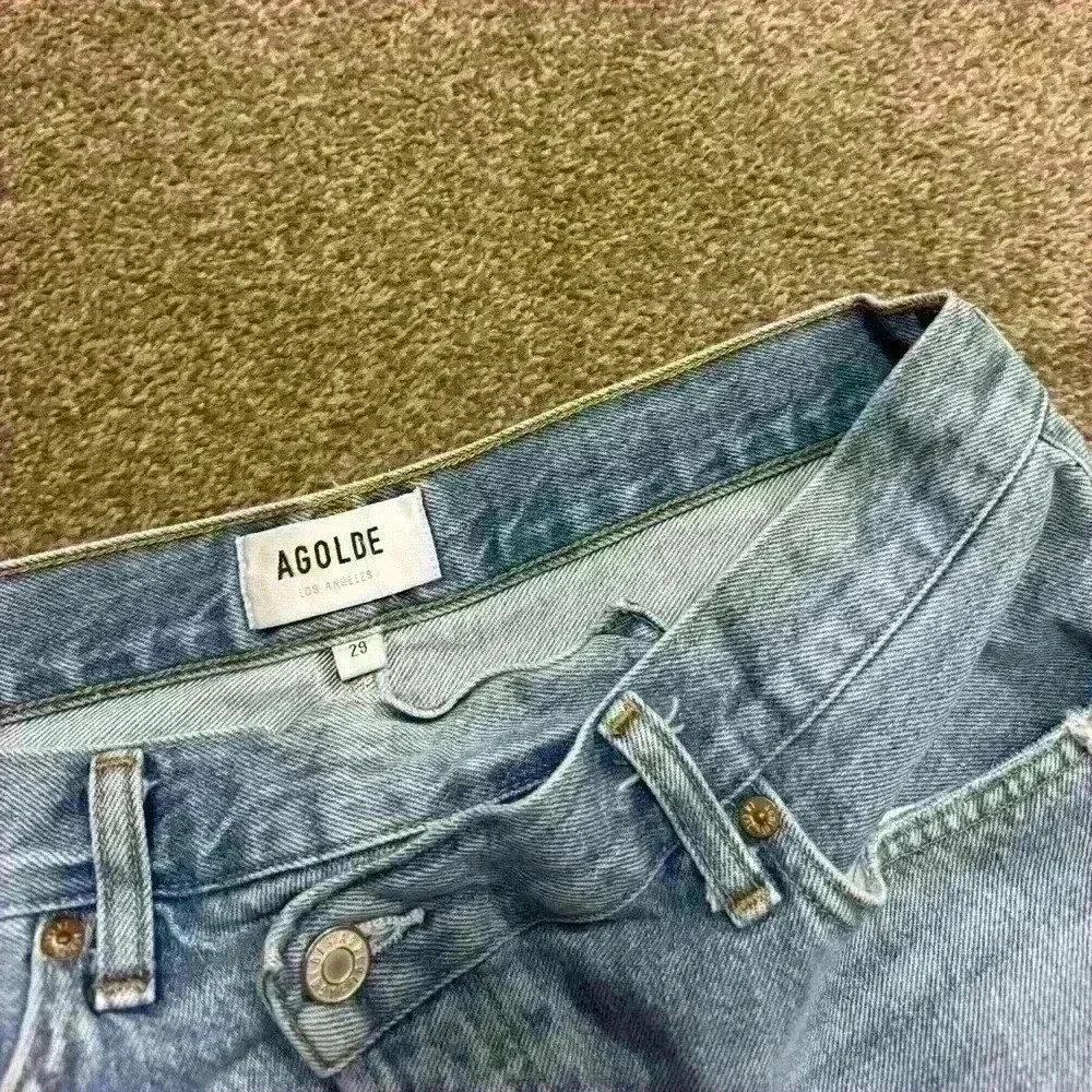 AGOLDE Quinn High Waisted Distressed Denim Mini Skirt size 29 - Picture 7 of 7